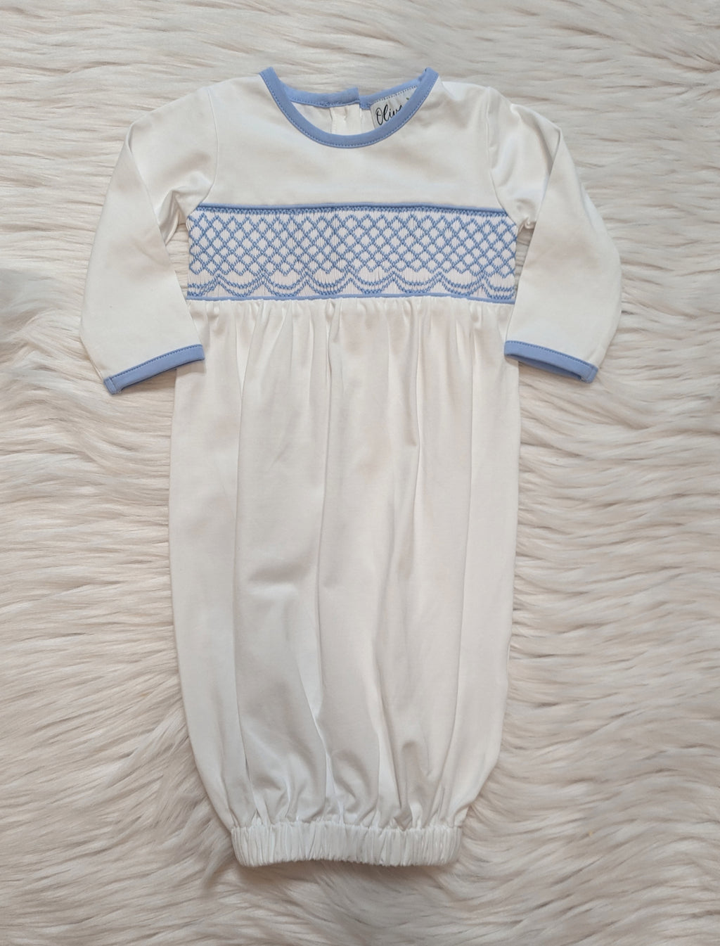 Baby Blue Geometric Smocked Infant Day Gown
