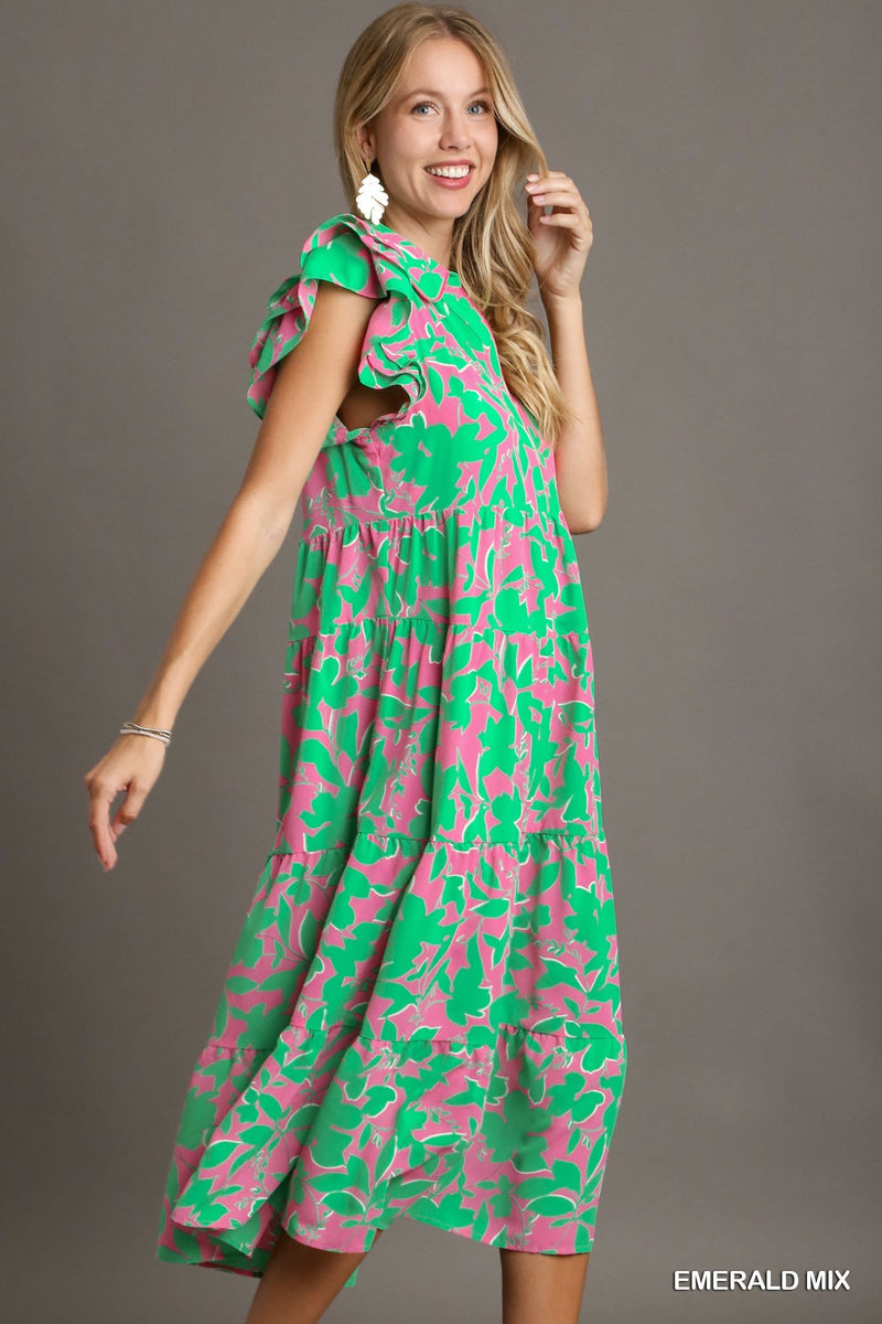 Pink & Emerald Floral Midi Dress – Olive You Kids Clothing
