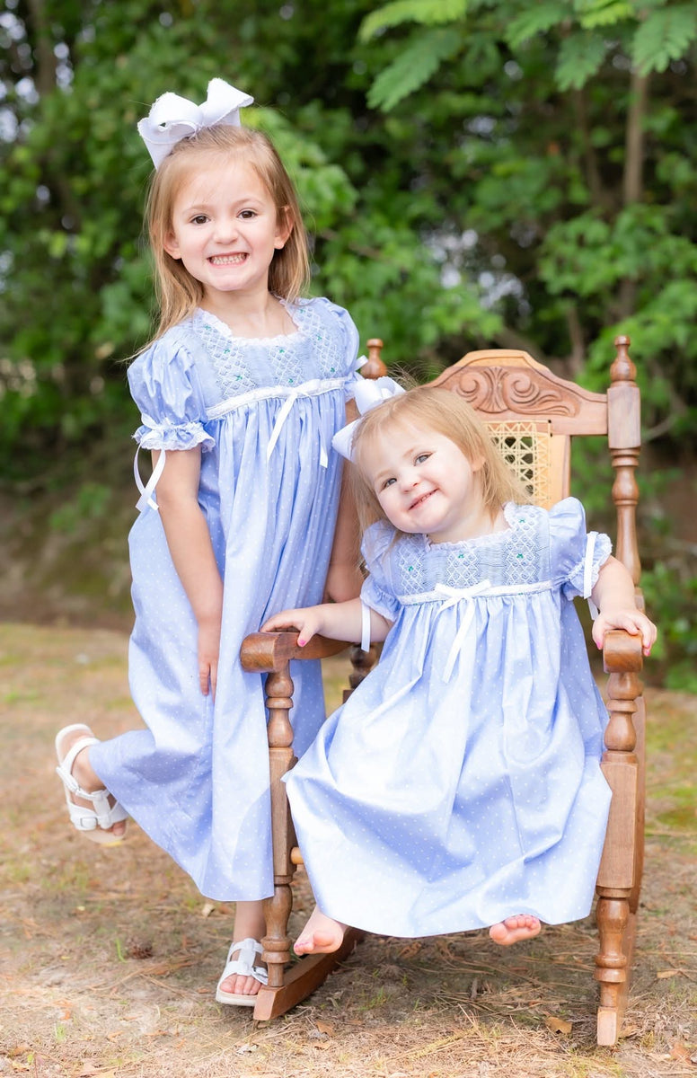 Spring Blue Smocked Heirloom Dress