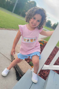 Floral Puppy Smocked Girl Short Set