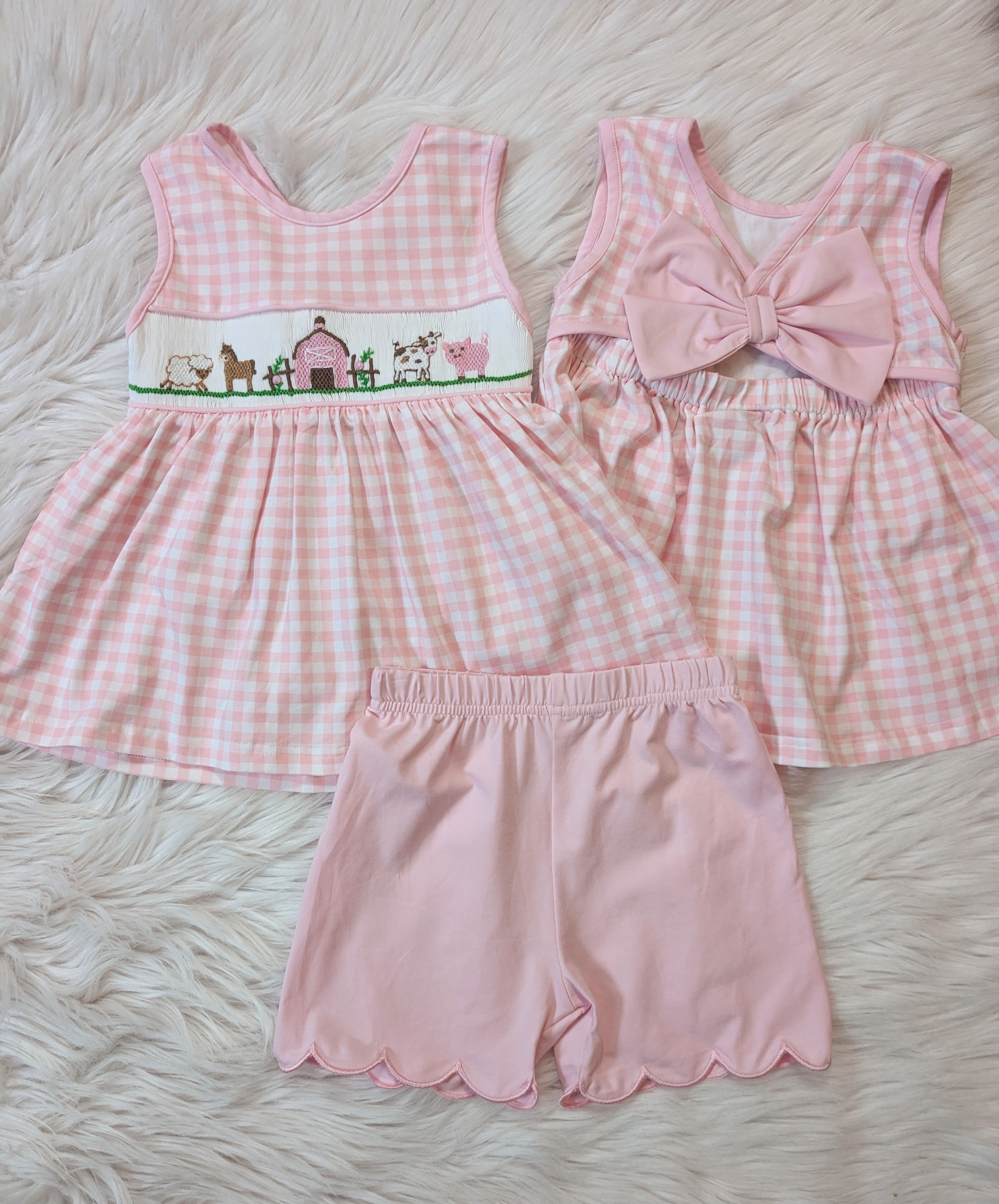 Pink Barn Farm Animal Smocked Short Set