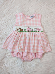 Pink Barn Farm Animal Smocked Skirted Bubble