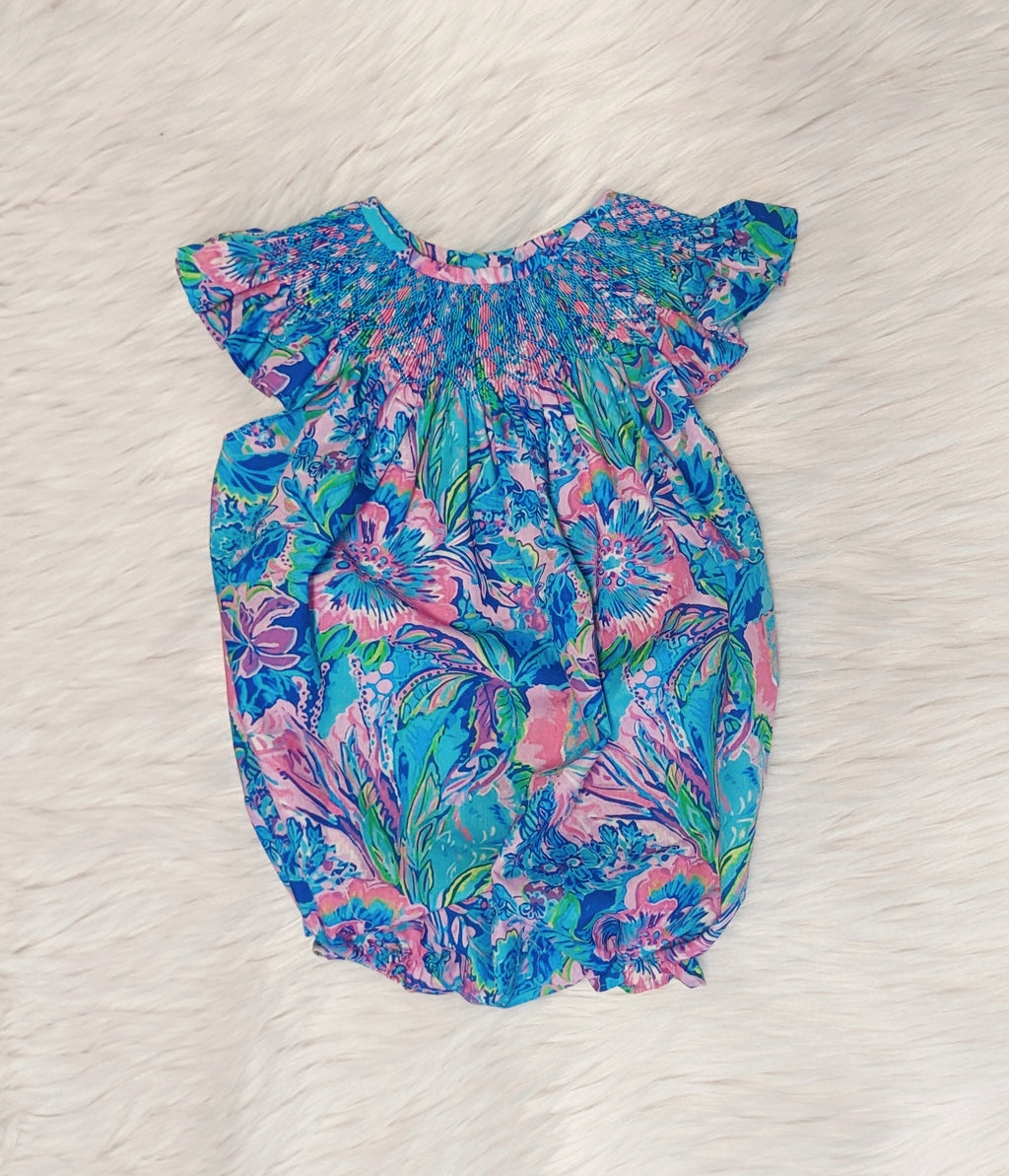 Bright Floral Smocked Bubble