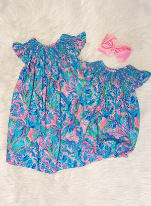 Bright Floral Smocked Bubble