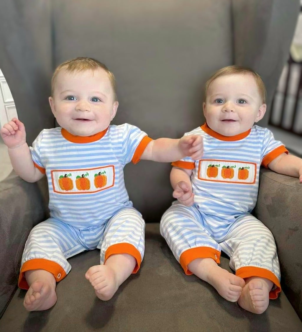 Classic Pumpkin Smocked Boy Romper