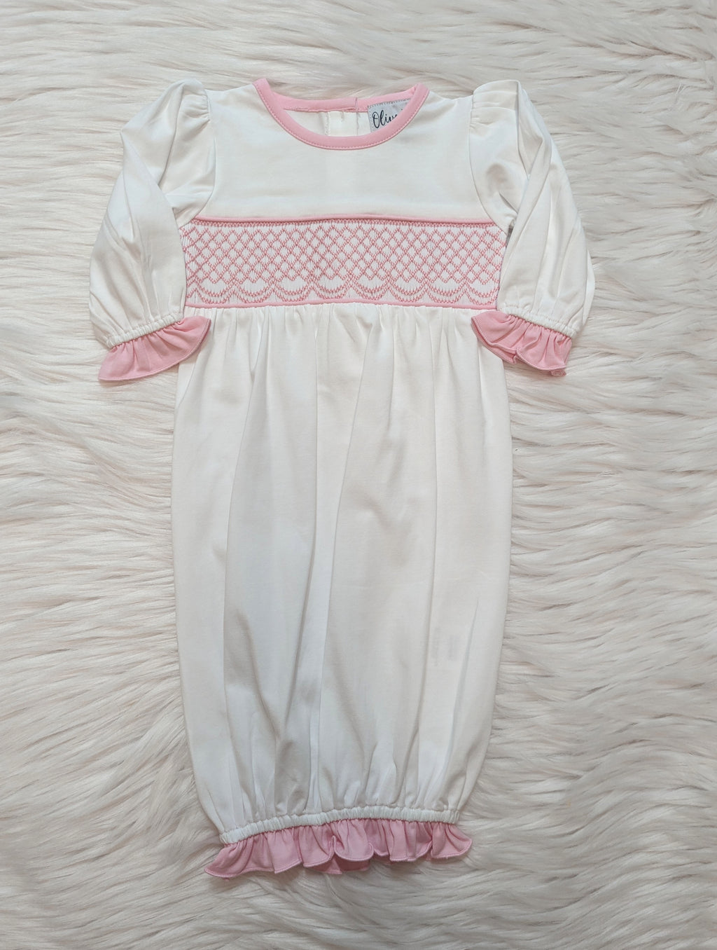Baby Pink Geometric Smocked Infant Day Gown