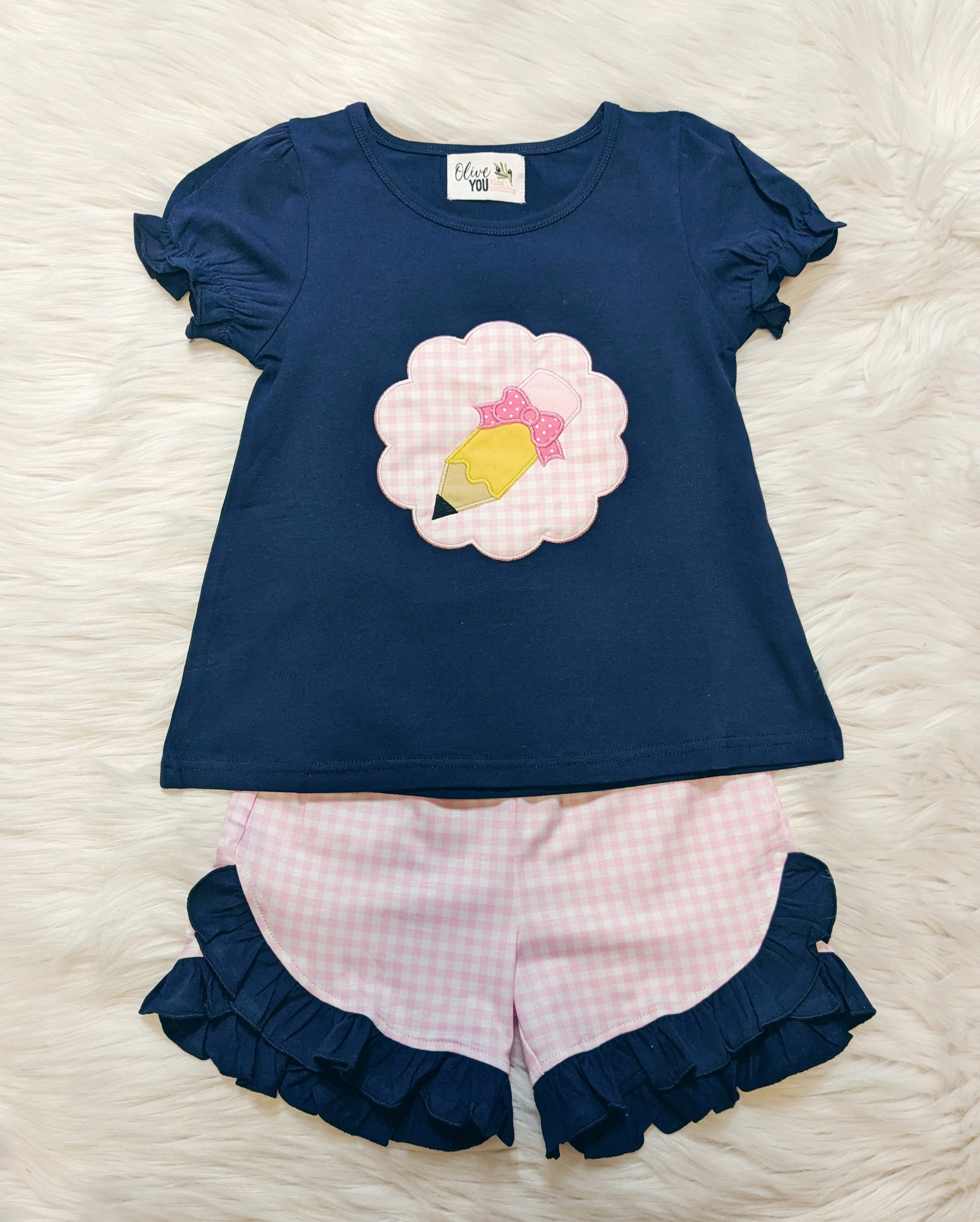 Pencil Bow School Ruffle Short Set