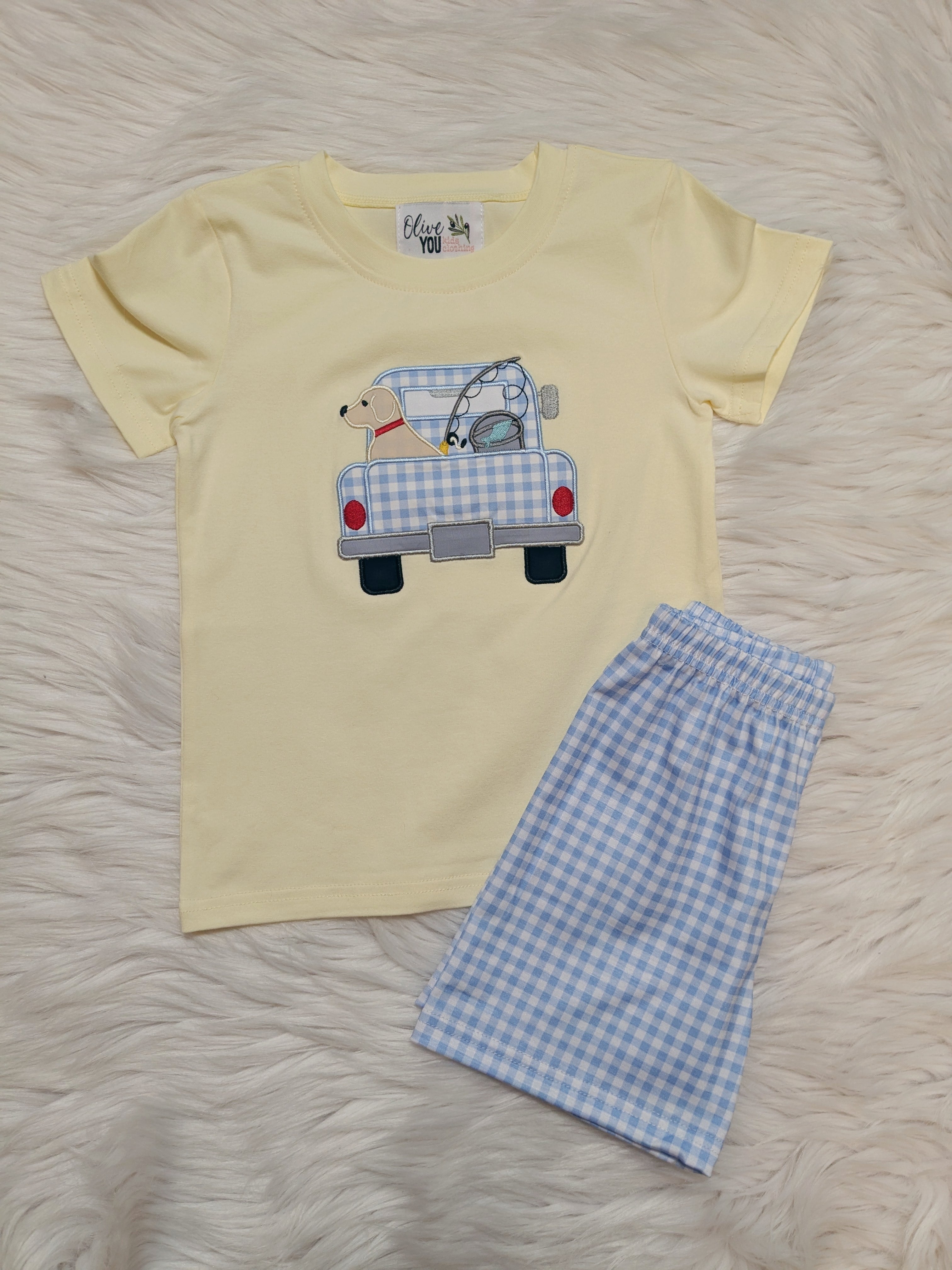 Fishing Truck Dog Short Set