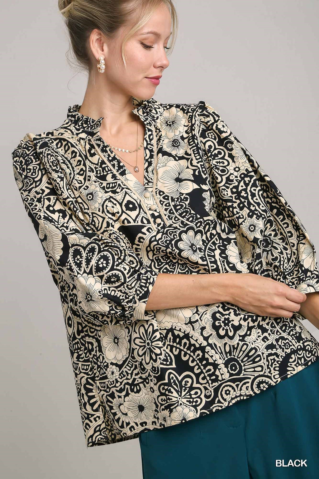 Betty Black & Cream Floral Shirt