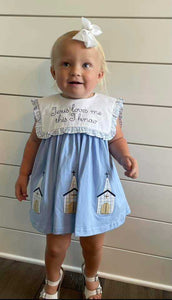 Jesus Loves Me Blue Bloomer Set