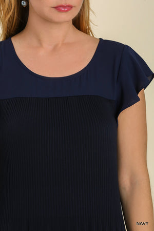 Navy Pleated Flutter Dress