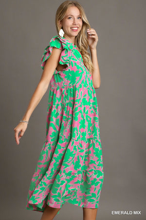 Pink & Emerald Floral Midi Dress Olive You Kids Clothing Pink & Emerald Floral Midi Dress Olive You Kids Clothing