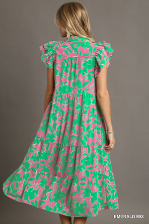 Pink & Emerald Floral Midi Dress Olive You Kids Clothing Pink & Emerald Floral Midi Dress Olive You Kids Clothing