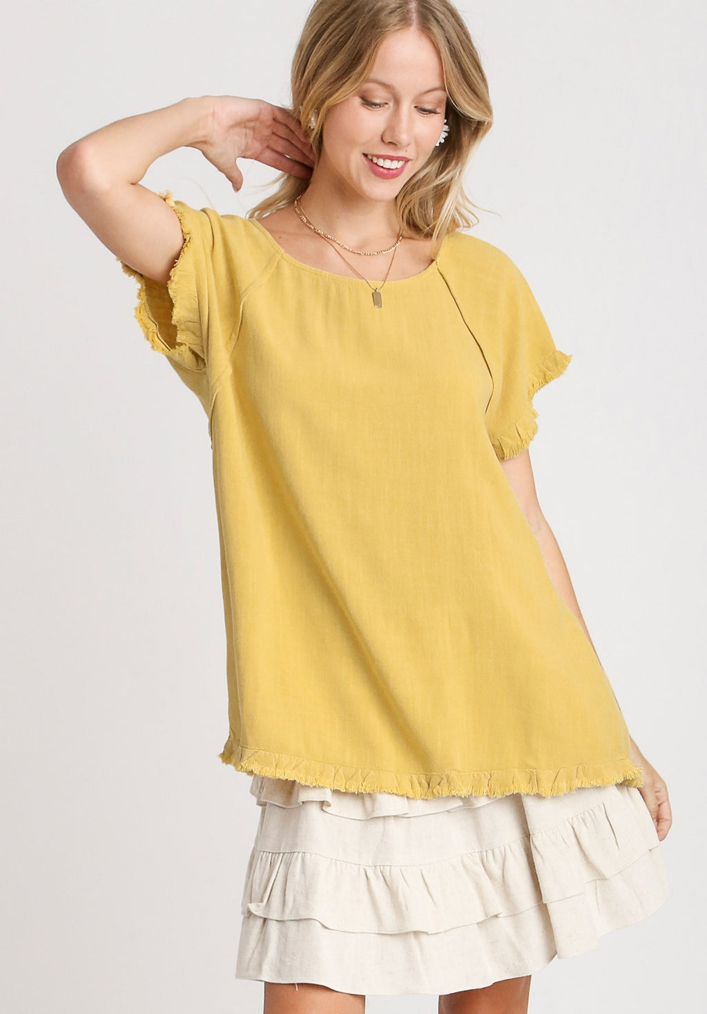 Linen Frayed Hem Top