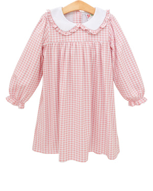 Pink Gingham Ruffle Collar Dress