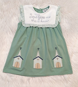 Jesus Loves Me Green Sleeveless Dress