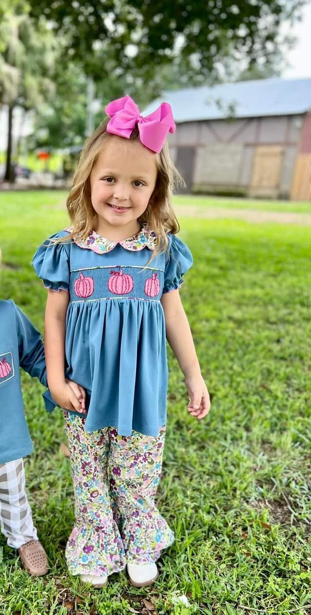 Pink Pumpkin Smocked Girl Set