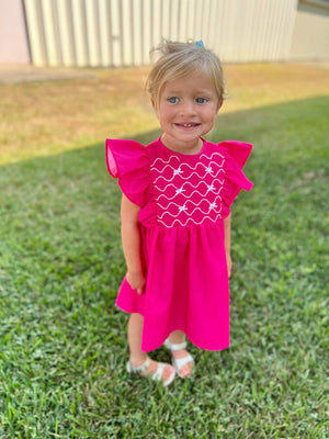 Hot Pink & Bows Smocked Dress