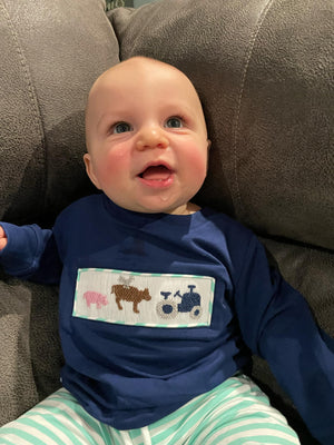Tractor Farm Animal Smocked Jogger Set
