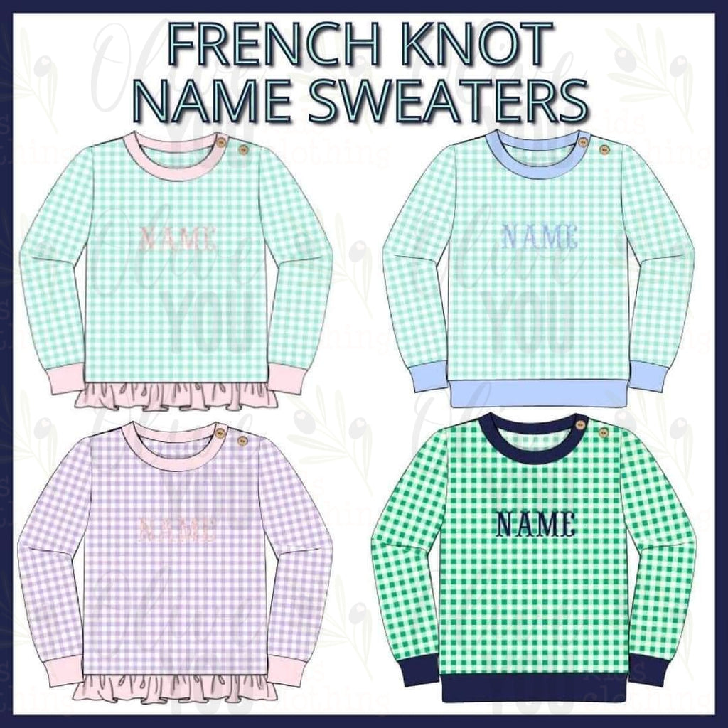 French Knot Custom Name Sweaters