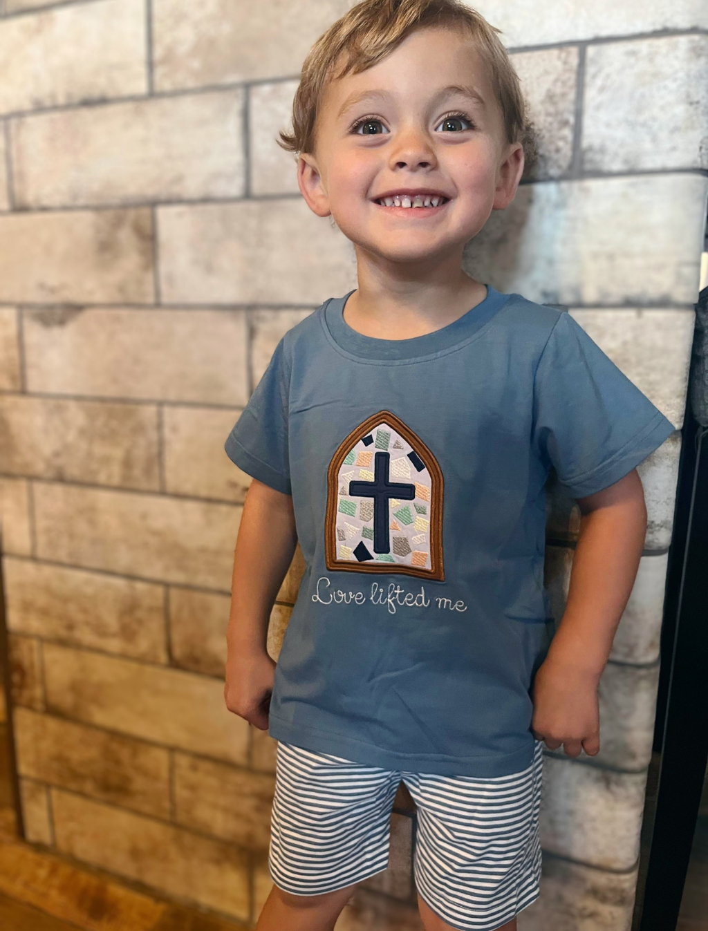 Stained Glass Cross Love Lifted Me Boy Set