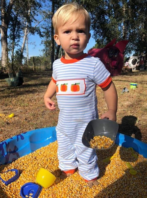 Classic Pumpkin Smocked Boy Romper