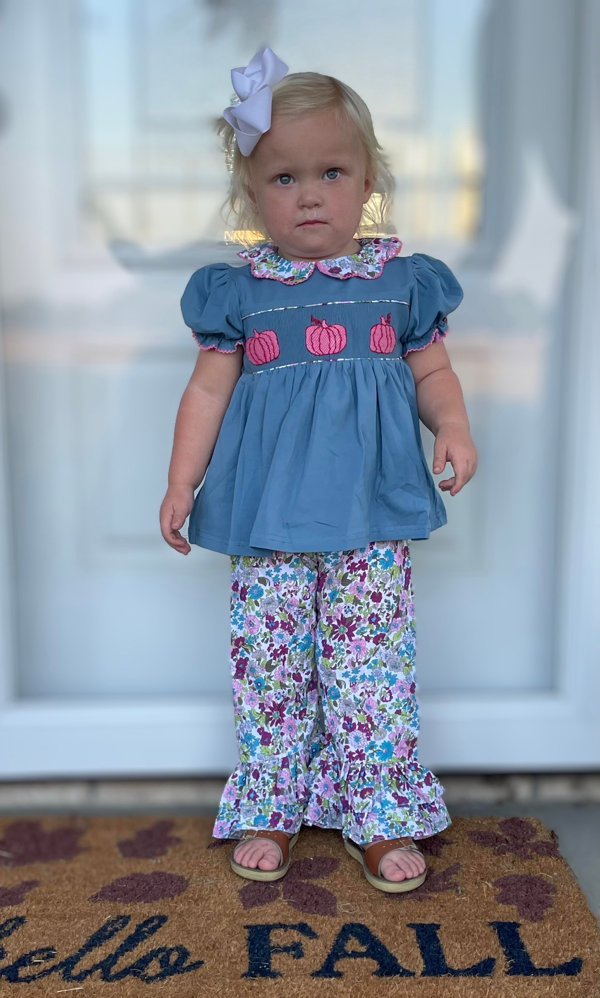 Pink Pumpkin Smocked Girl Set