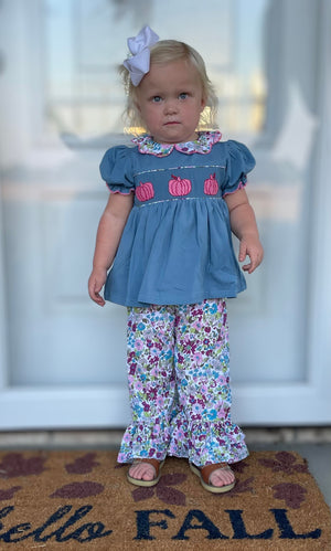 Pink Pumpkin Smocked Girl Set