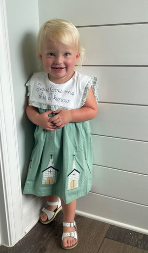 Jesus Loves Me Green Sleeveless Dress