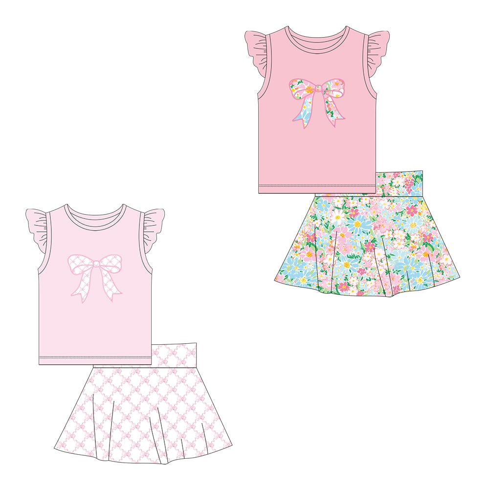 Preppy Bow Skort Sets