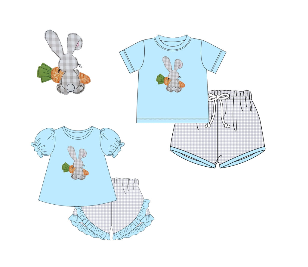 Gray Gingham Bunny Short Sets