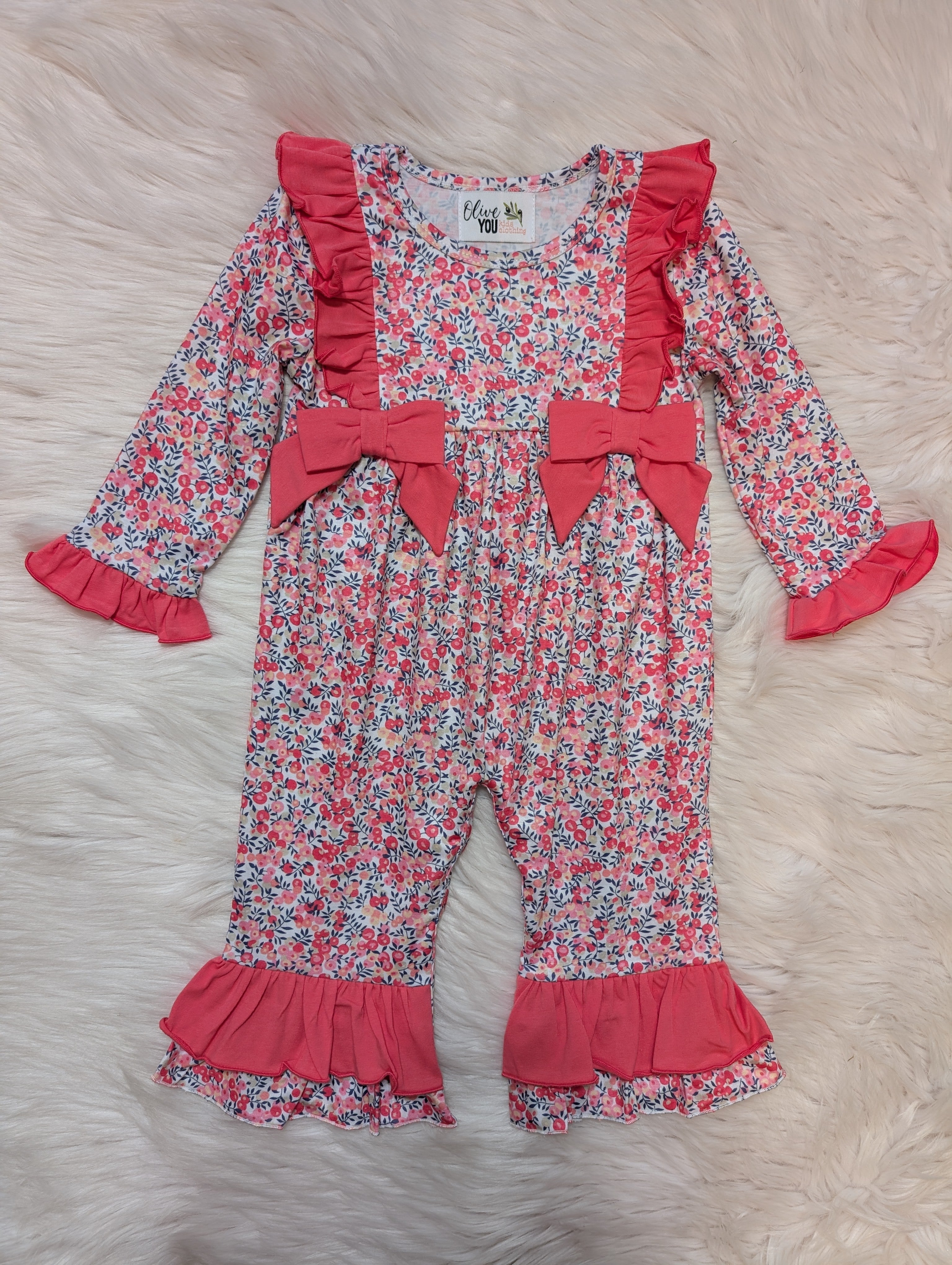 Coral Ruffle Floral Romper