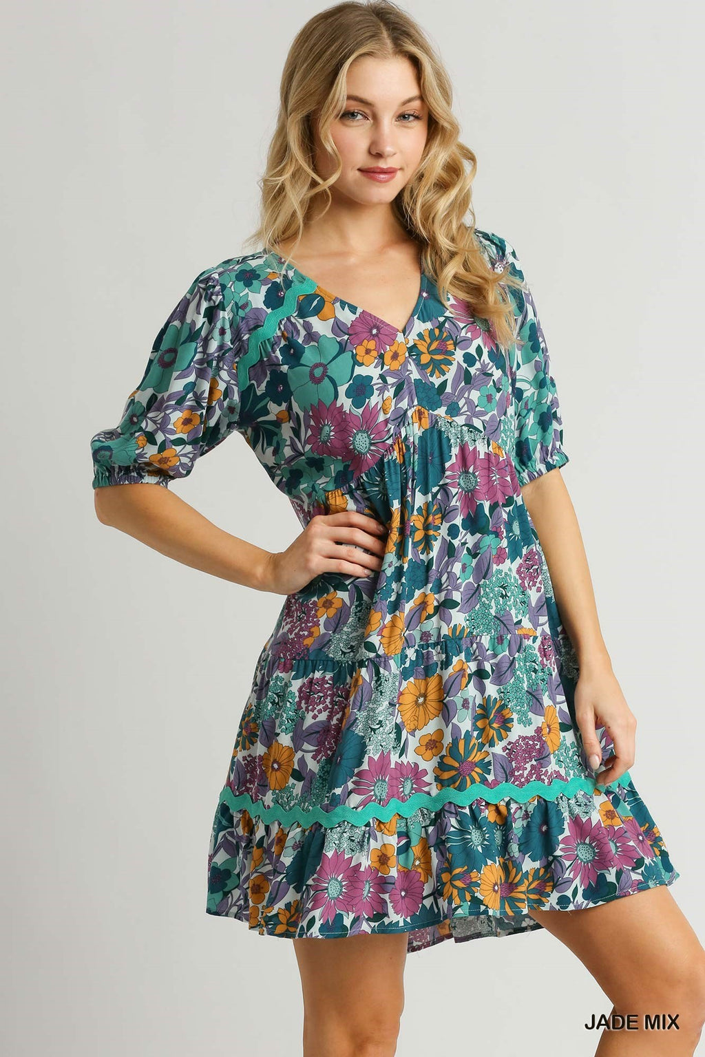 Jade Floral Ric Rac Trim Dress