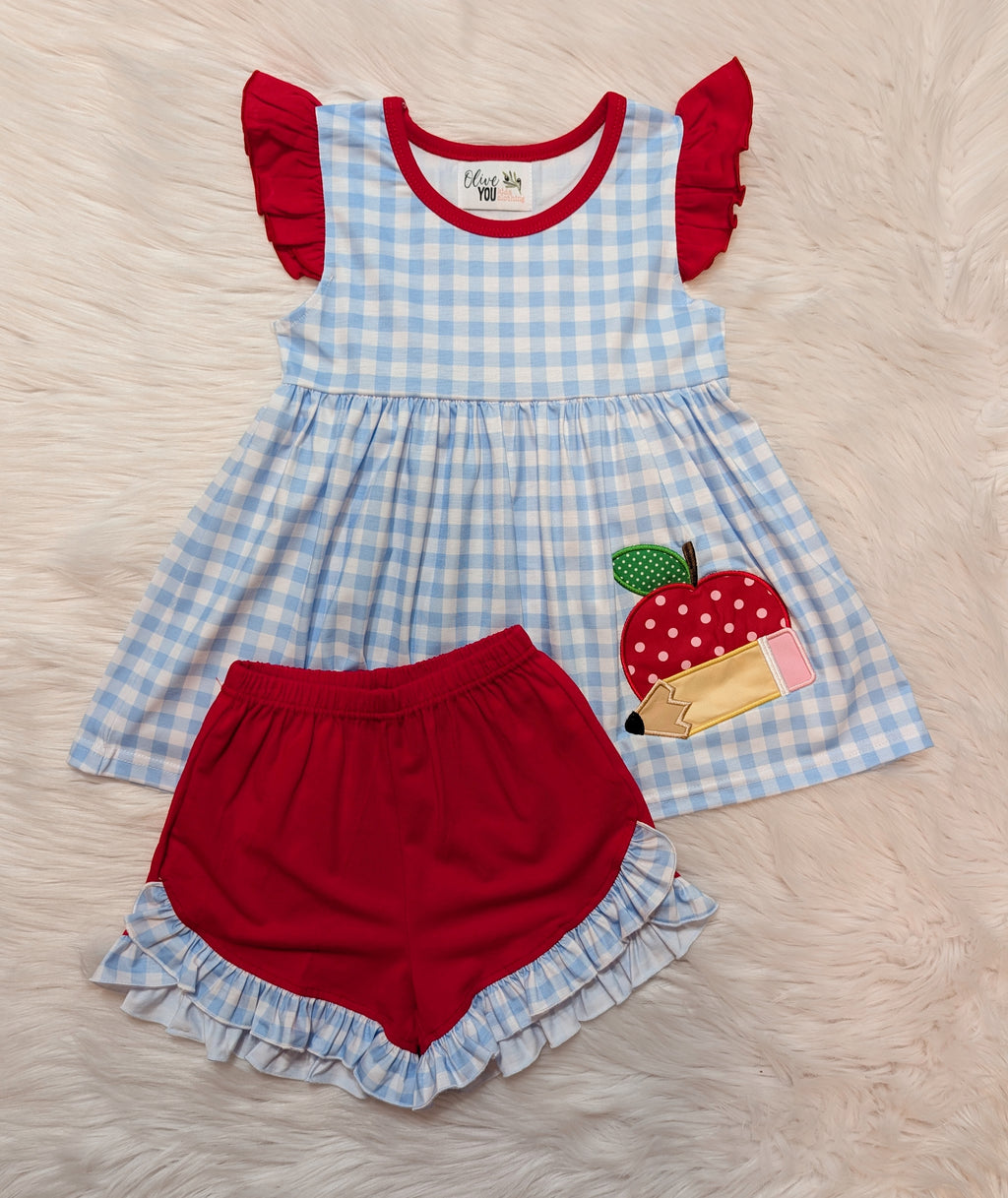Apple Pencil School Ruffle Short Set