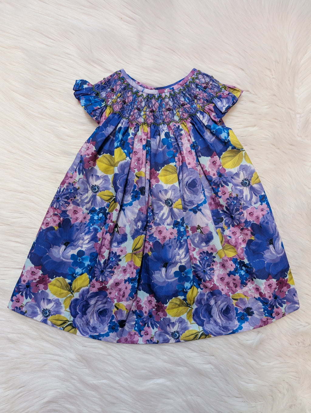 Purple Floral Smocked Dress