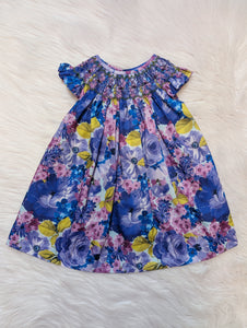 Purple Floral Smocked Dress