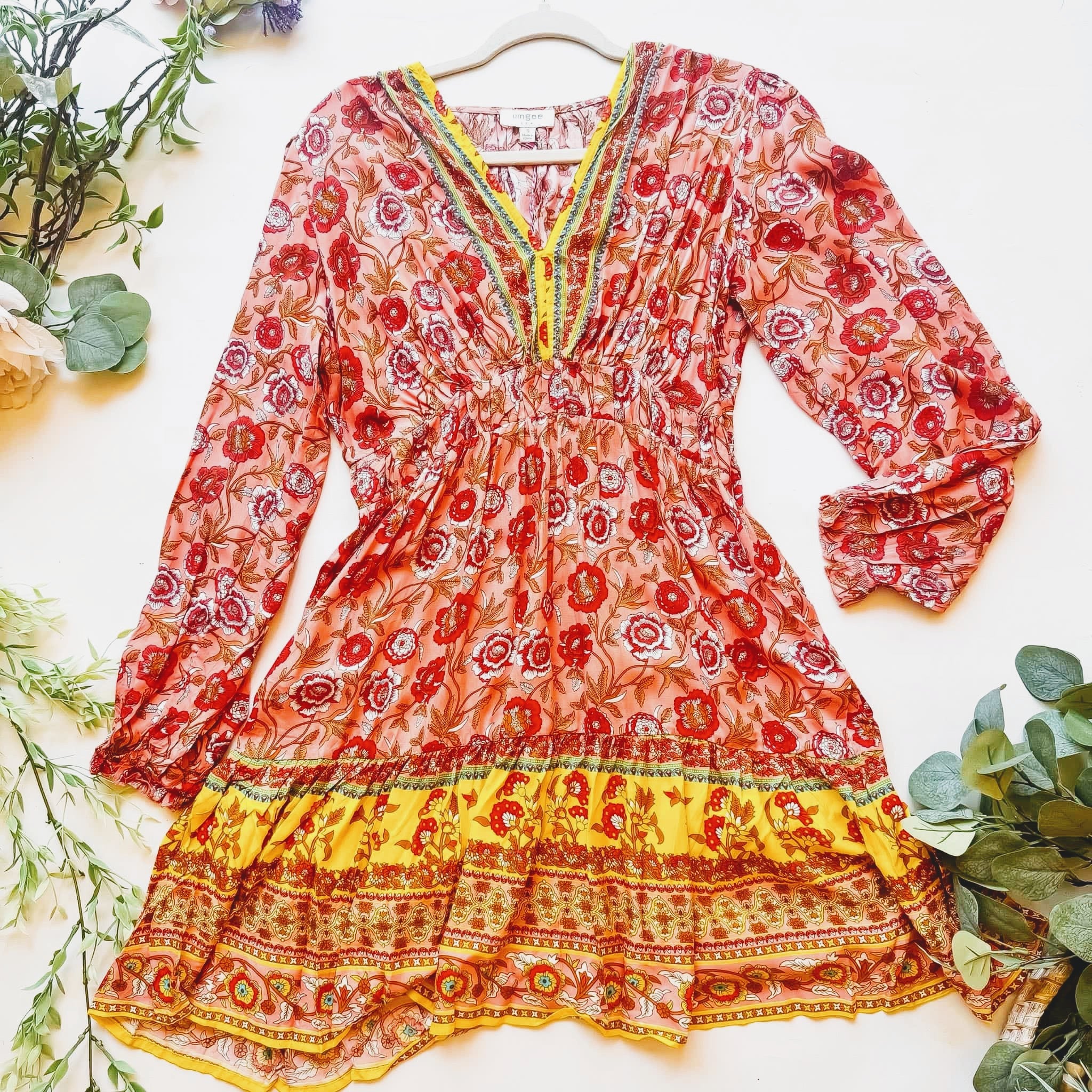 Coral Floral Boho Dress