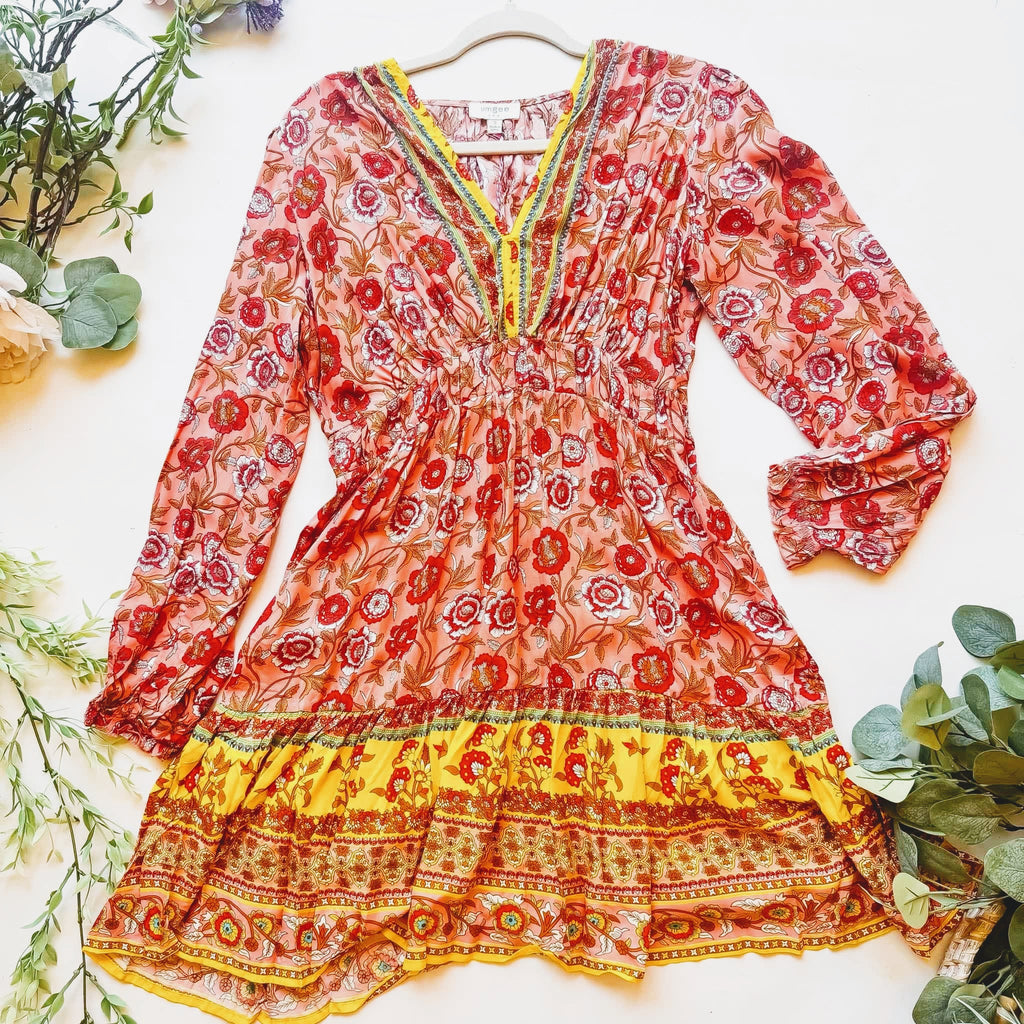 Coral Floral Boho Dress