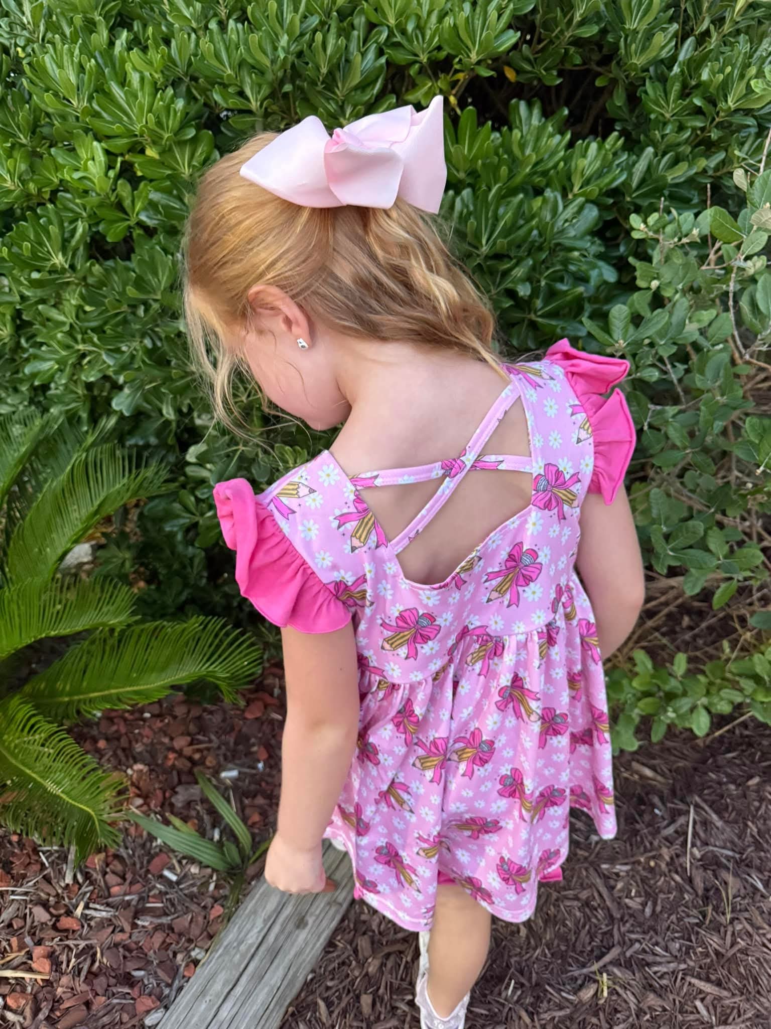 Pink School Pencil Bow Ruffle Short Set
