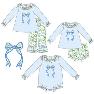 Ruffle Blue Floral Bow