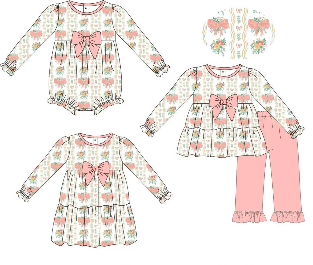 Peach Bow Floral Girls