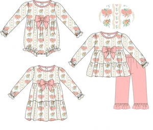Peach Bow Floral Girls