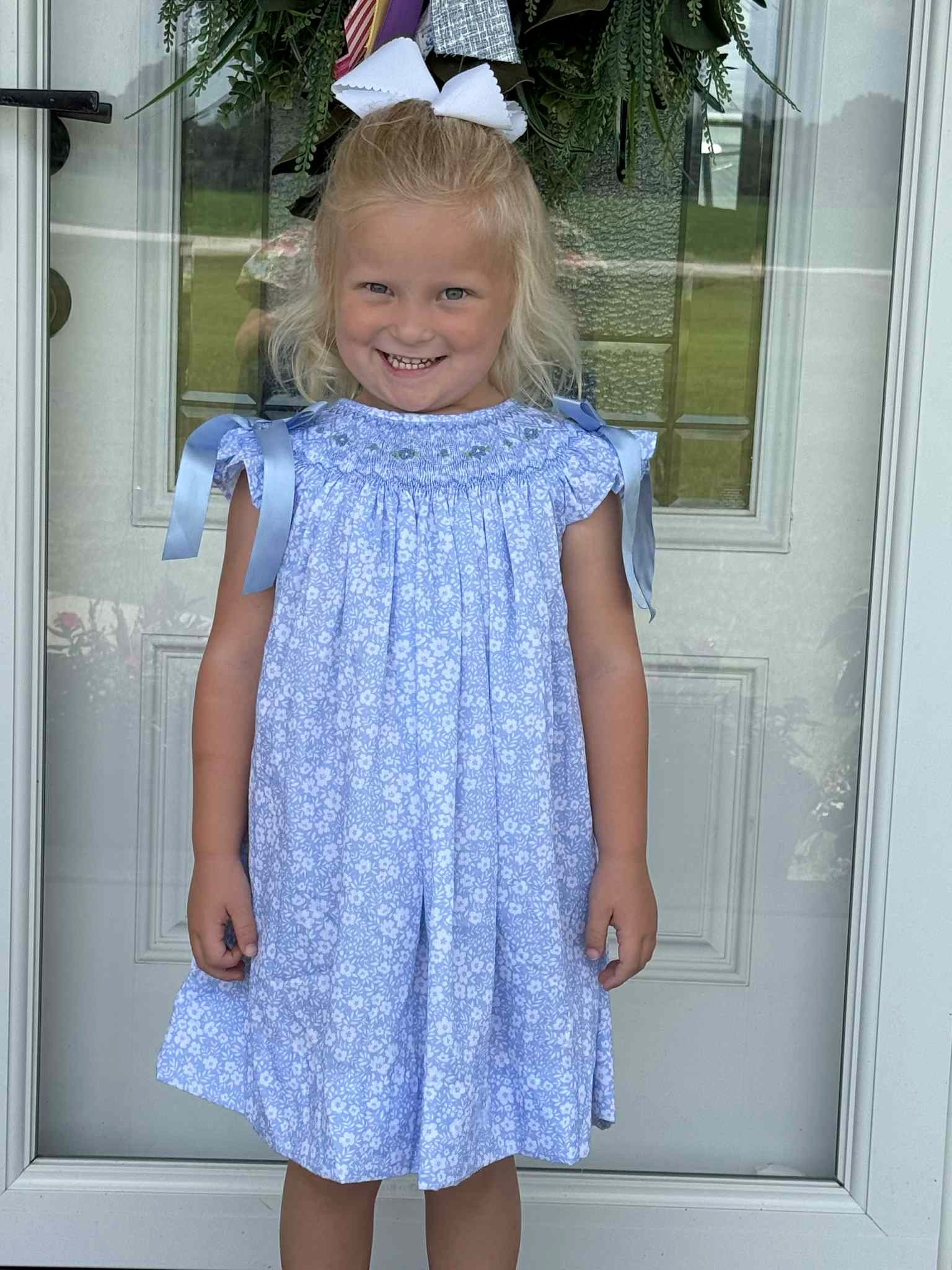 Blue Floral Smocked Dress