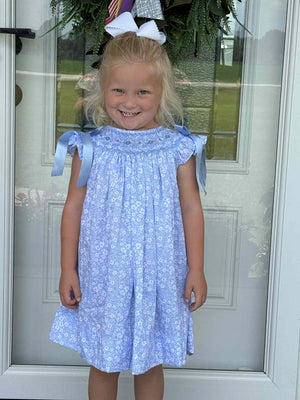 Blue Floral Smocked Dress