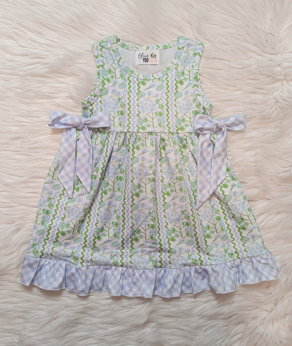 Hydrangeas & Gingham Ruffle Dress