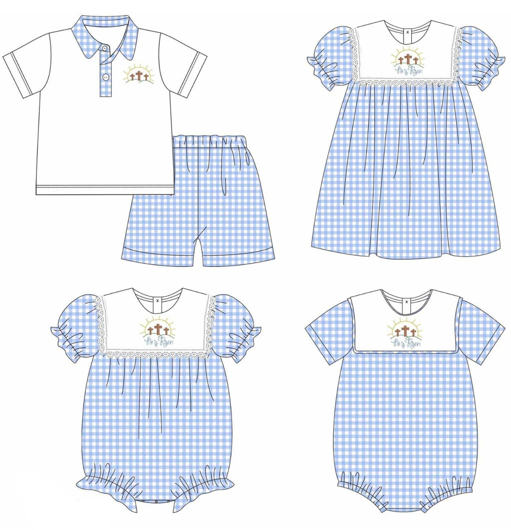 Blue Gingham He is Risen