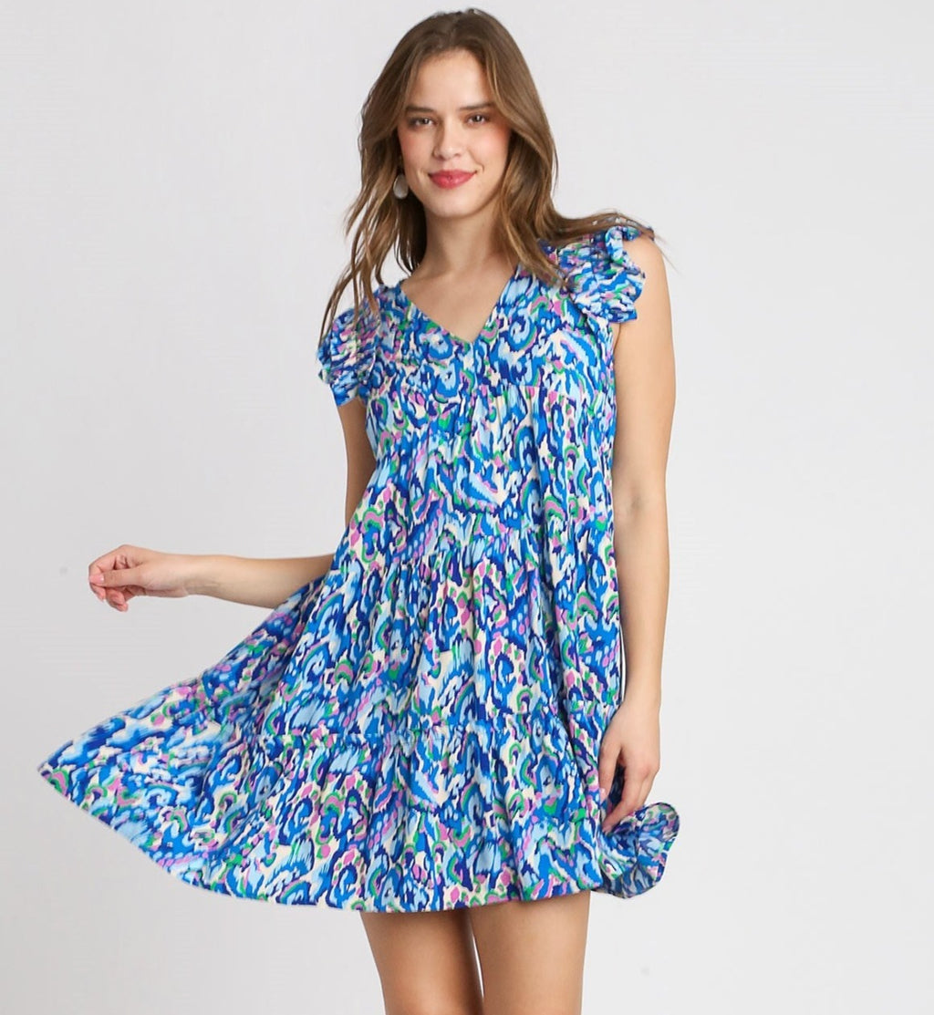 Blue Lea Flutter Sleeve Dress