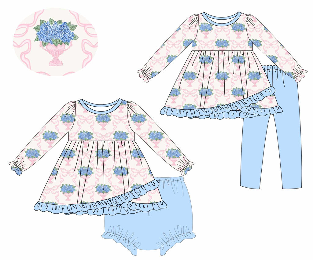 Pink Bows & Blue Hydrangeas