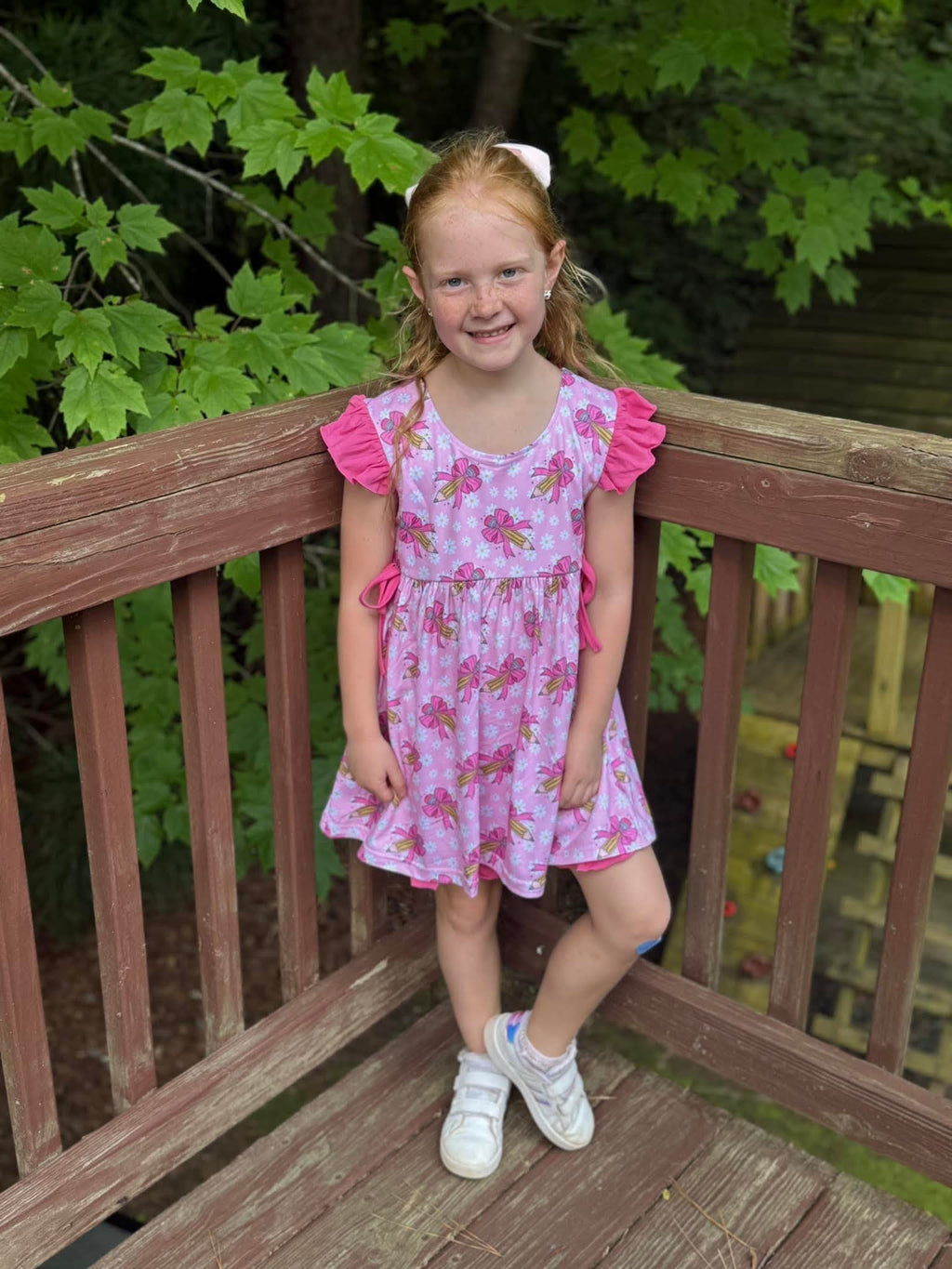 Pink School Pencil Bow Ruffle Short Set