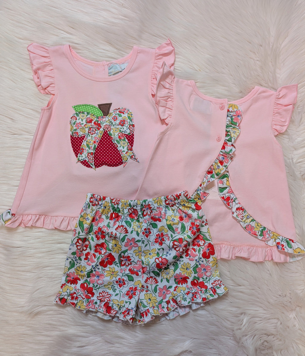 Apple Bow School Ruffle Short Set